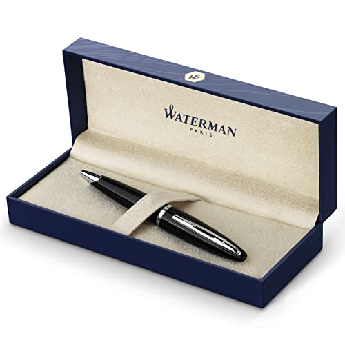 Waterman Carène Black Sea Kugelschreiber | hochglänzend Schwarz mit Palladiumzierteilen | mittlere Schreibspitze | blaue Tinte | Geschenkbox, 1 Stück (1er Pack) von Waterman