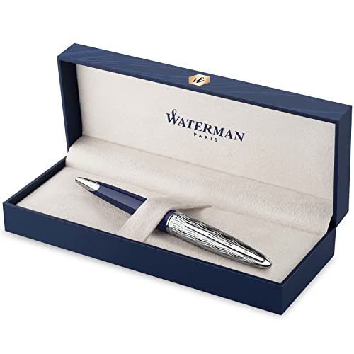Waterman Carène Kugelschreiber | Metall und blaue Lackierung | ziselierte Kappe | blaue Tinte | Geschenkbox von Waterman