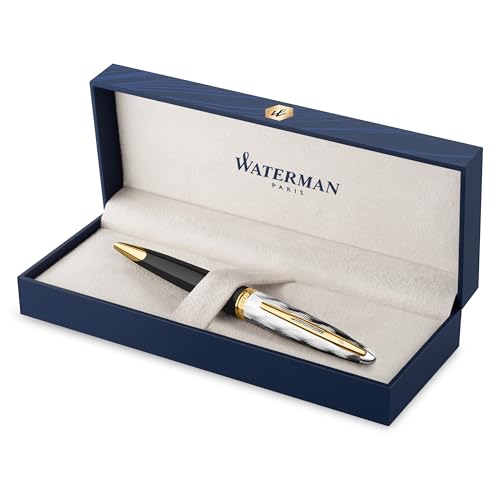 Waterman Carene Kugelschreiber | Metall und schwarzer Lack mit goldenen Zierteilen, ziselisierte Kappe | mittlere Spitze | Geschenkbox Waterman Carene Kugelschreiber | Metall und schwarzer Lack mit goldenen Zierteilen, ziselisierte Kappe | mittlere Spitze | Geschenkbox von Waterman