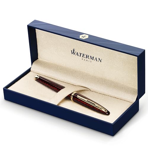 Waterman Carène Marine Amber Füller | hochglänzend Braun & Schwarz mit Clip aus 23-karätigem Gold | Füllfederhalter mit mittlerer Feder | blaue Tinte | Geschenkbox von Waterman