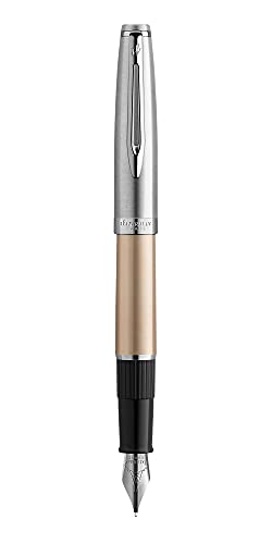 Waterman Emblème Deluxe Füllfederhalter, goldfarben mit Chromzierteilen, Federstärke F, blaue Tinte, Geschenkbox von Waterman