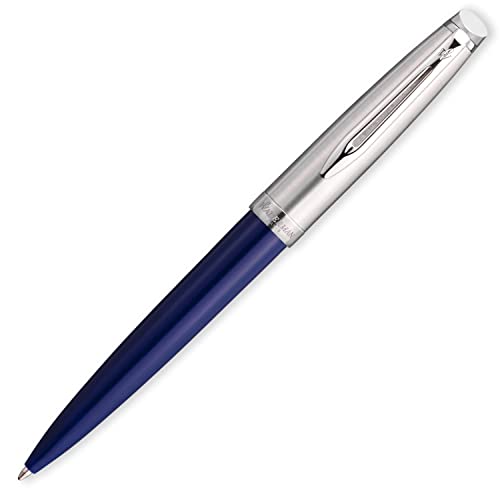 Waterman Emblème Kugelschreiber, blau mit Chromzierteilen, mittlere Schreibspitze, blaue Tinte, Geschenkbox von Waterman