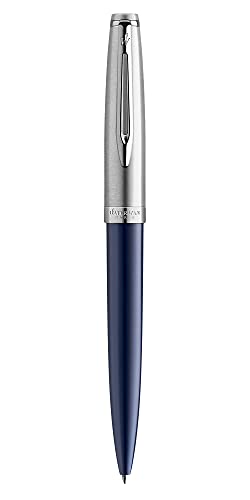 Waterman Emblème Kugelschreiber, blau mit Chromzierteilen, mittlere Schreibspitze, blaue Tinte, Geschenkbox von Waterman