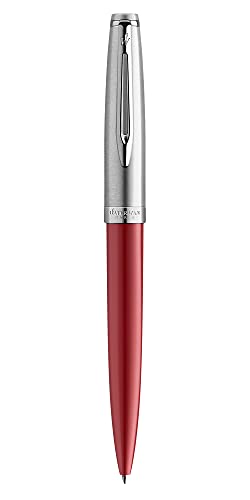 Waterman Emblème Kugelschreiber, rot mit Chromzierteilen, mittlere Schreibspitze, blaue Tinte, Geschenkbox, 1 Count (Pack of 1) von Waterman