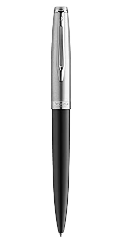 Waterman Emblème Kugelschreiber, schwarz mit Chromzierteilen, mittlere Schreibspitze, blaue Tinte, Geschenkbox, 1 Stück (1er Pack) von Waterman