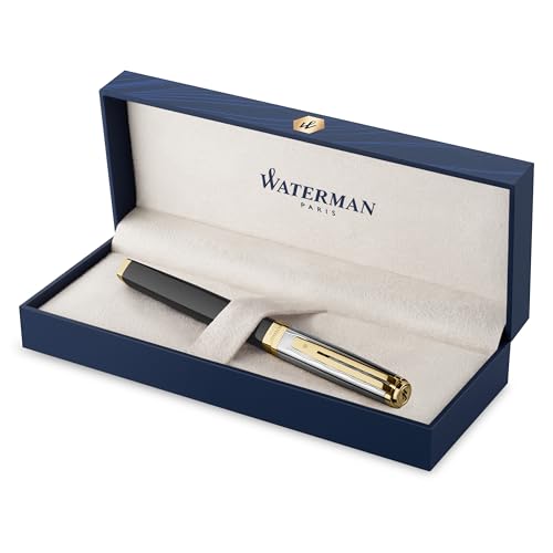 Waterman Exception Füller | Metall und schwarzer Lack mit goldenen Zierteilen, ziselisierte Kappe | Füllfederhalter mit feiner 18 kt Goldfeder | Geschenkbox von Waterman