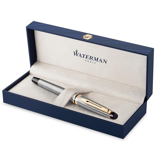 Waterman Expert Füller | Edelstahl mit Zierteile aus 23 K Gold | Füllfederhalter mit mittlerer Feder | Geschenkbox von WATERMAN