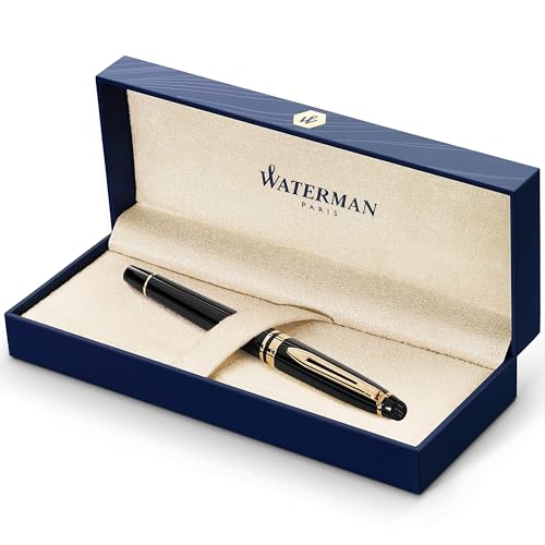 Waterman Expert Füller | Hochglänzend Schwarz mit Zierteile aus 23 K Gold | Füllfederhalter mit feiner Feder | Geschenkbox von Waterman