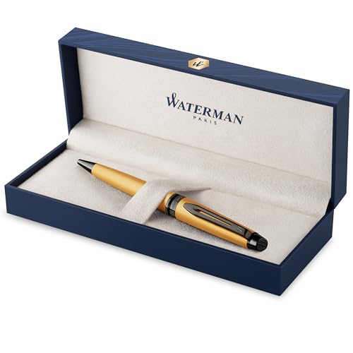 Waterman Expert Kugelschreiber | Goldfarbene Metallic-Lackierung mit Ruthenium-Zierteilen | Mittlere Spitze | Blaue Tinte | In Geschenkbox, 1 Stück (1er Pack) von Waterman
