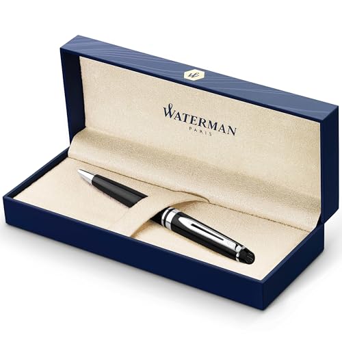 Waterman Expert Kugelschreiber | Hochglänzend Schwarz mit Chromzierteile | Mittlere Spitze | Blaue Tinte | Geschenkbox von Waterman