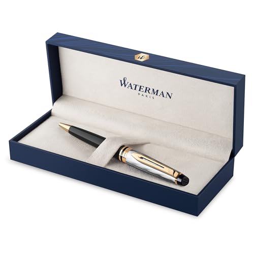 Waterman Expert Kugelschreiber | Metall und schwarzer Lack mit goldenen Zierteilen, ziselisierte Kappe | mittlere Spitze | Geschenkbox von Waterman