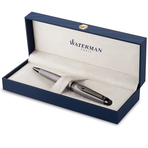 Waterman Expert Kugelschreiber | Silberfarbene Metallic-Lackierung mit Ruthenium-Zierteilen | Mittlere Spitze | Blaue Tinte | In Geschenkbox von Waterman