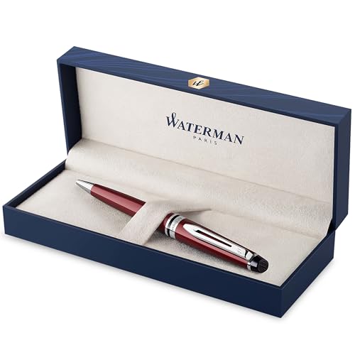 Waterman Expert Kugelschreiber | dunkelrot mit Chromzierteilen | Mittlere Spitze | Blaue Tinte | Geschenkbox von Waterman