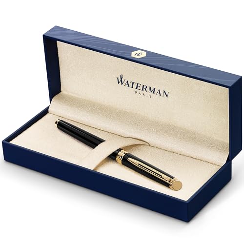 Waterman Hémisphère Füller | Mattschwarz mit Zierteile aus 23 K Gold | Füllfederhalter mit feiner Feder | blaue Tinte | Geschenkbox von Waterman