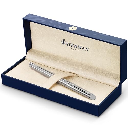 Waterman Hémisphère Füller | Edelstahl mit Chromzierteile | Füllfederhalter mit mittlerer Feder und blauer Tinte | Geschenkbox von Waterman