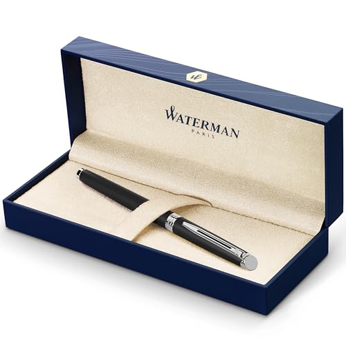 Waterman Hémisphère Füller | Mattschwarz mit Chromzierteile | Füllfederhalter mit mittlerer Feder | blaue Tinte | Geschenkbox von Waterman