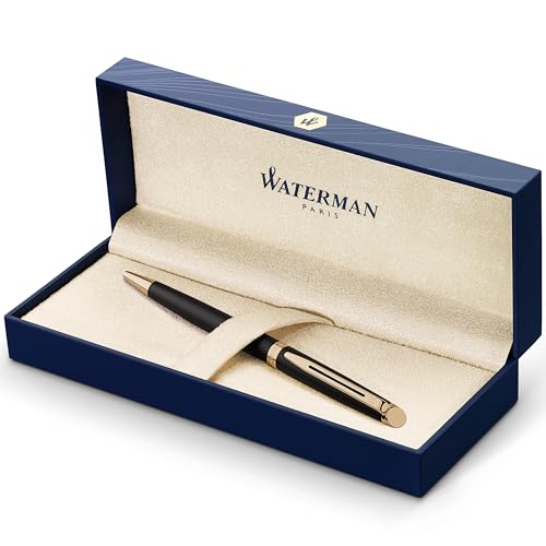 Waterman Hémisphère Kugelschreiber | Mattschwarz mit Zierteile aus 23 K Gold | Mittlere Spitze | Blaue Tinte | Geschenkbox von Waterman