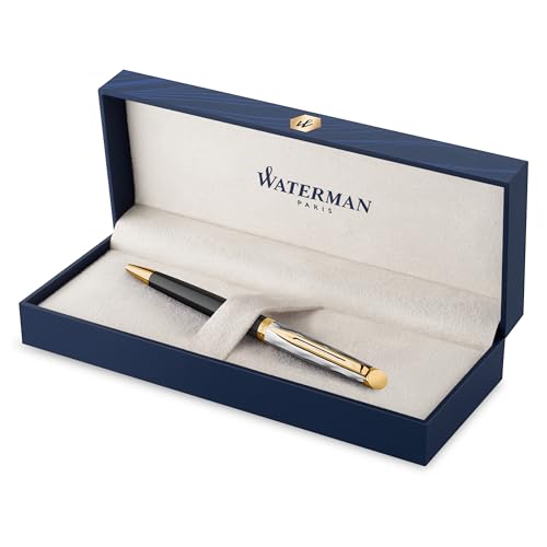 Waterman Hémisphère Kugelschreiber | Metall und schwarzer Lack mit goldenen Zierteilen, ziselisierte Kappe | Mittlere Spitze | Geschenkbox von Waterman