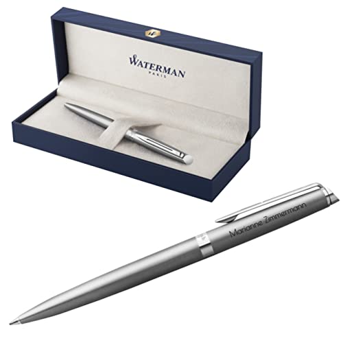 Waterman Hémisphère Kugelschreiber mit Gravur Geschenk inspiriert von Pariser Mode personalisiert graviert Blaue Tinte (Matt-Edelstahl C.C, Kugelschreiber), 176 × 51 30 mm, 2146574 von Waterman