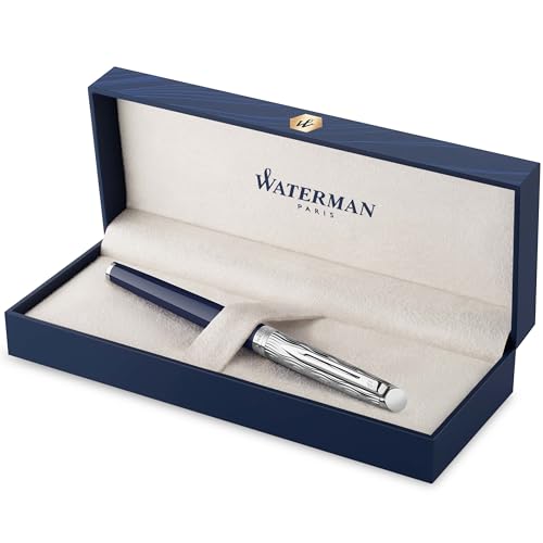 Waterman Hémisphère Tintenroller | Metall und blaue Lackierung | ziselierte Kappe | schwarze Tinte | Geschenkbox von Waterman