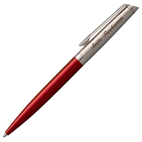 Waterman Kugelschreiber Hemisphere Essential Stainless Steel & Red 2146626 mit Laser-Gravur, 1 stück (1er Pack) von Waterman