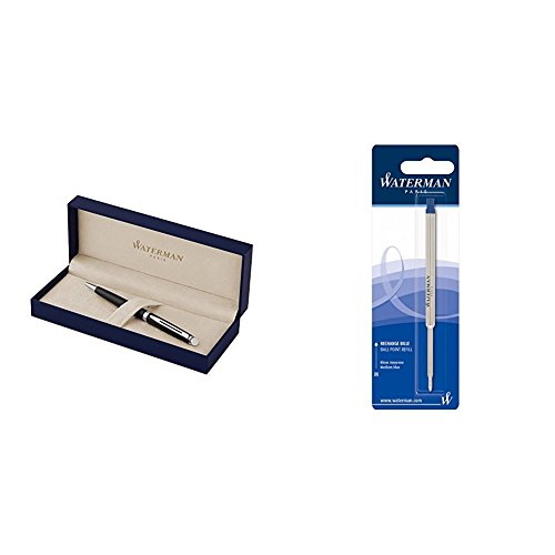 Waterman S0920870 Hémisphère Essential-Kollektion Kugelschreiber (Chromverzierung) mattschwarz + Waterman S0944490 Kugelschreibermine (M) Tinte in blau von Waterman