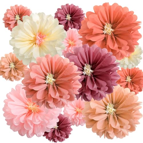 Watersay 12 Stück 25,4 cm 50,8 cm riesige mexikanische Fiesta-Papierblumen, bunte Seiden-Kreppblumen, Pompons, Basteln für Blumenparty, Hintergrund, Hochzeit, Geburtstag, Party, (staubige Farbe) von Watersay