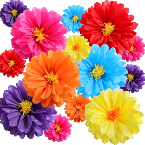 Watersay 12 Stück 25,4 cm 50,8 cm riesige mexikanische Fiesta-Papierblumen, bunte Seiden-Kreppblumen, Pompons, Basteln für Blumenparty, Hintergrund, Hochzeit, Geburtstag, Party (klassische Farbe) von Watersay
