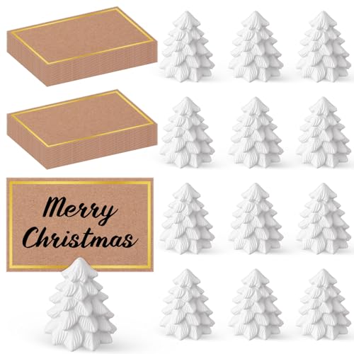 Watersay 12 Stück Weihnachtsbaum-Tischkartenhalter mit Sitzkarten, Tischnummernhalter, Tischkarten für Weihnachten, Party, Hochzeit, Jahrestag, Geburtstag, Dekorationen (weiß) von Watersay