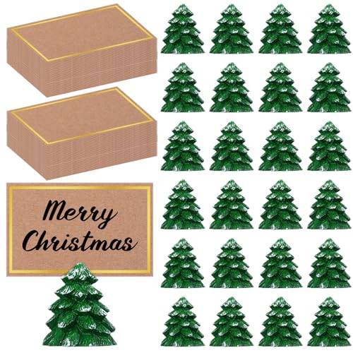 Watersay 24 Stück Weihnachtsbaum-Tischkartenhalter mit Sitzkarten, Tischnummernhalter, Tischkarten für Weihnachten, Party, Hochzeit, Jahrestag, Geburtstag, Dekorationen (grün) von Watersay