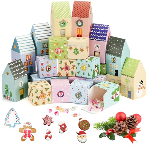 Watersay 24 Stück leere Adventskalenderboxen zum Befüllen 2025 Weihnachten DIY Advent Countdown Geschenkboxen für Jungen Mädchen Erwachsene Party Favor (Macaron) von Watersay