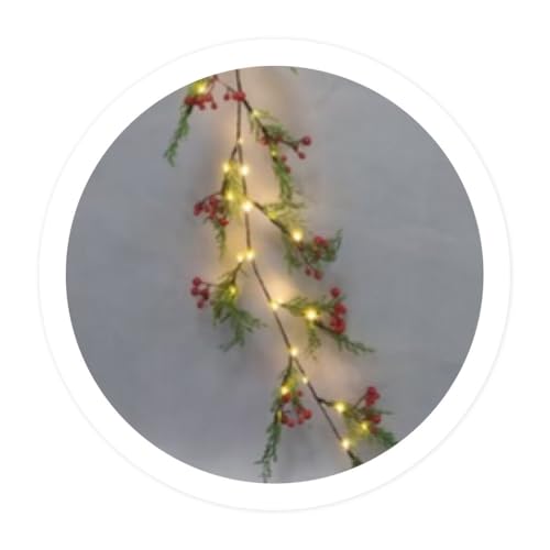 WatioWave 1,5 m Lichterkette mit roten Zweigen und Beeren, batteriebetrieben von WatioWave