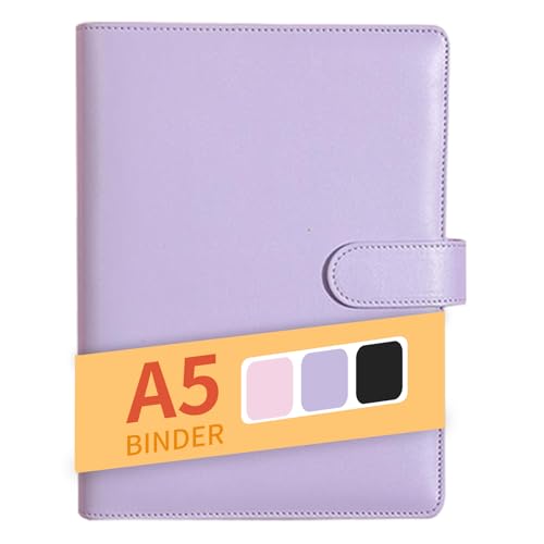 A5 Binder, PU Leder Ringmappe, Nachfüllbarer Budget Organizer, Notizbuch A5 Ringbuch Planer für Arbeit, Reisen und Organisation (Lila) von Watproofit