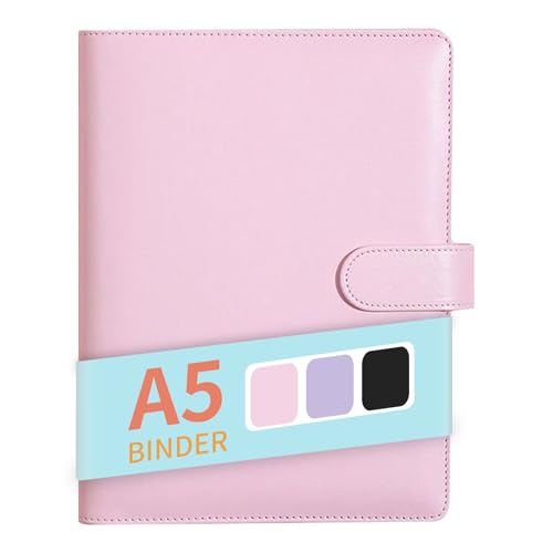 A5 Binder, PU Leder Ringmappe, Nachfüllbarer Budget Organizer, Notizbuch A5 Ringbuch Planer für Arbeit, Reisen und Organisation (Rosa) von Watproofit