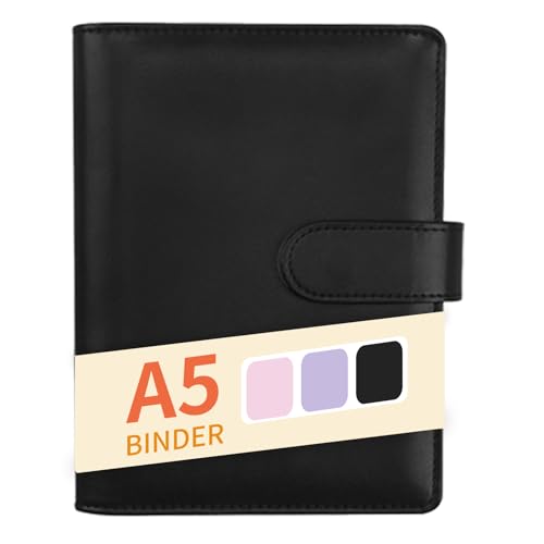 A5 Binder, PU Leder Ringmappe, Nachfüllbarer Budget Organizer, Notizbuch A5 Ringbuch Planer für Arbeit, Reisen und Organisation (Schwarz) von Watproofit