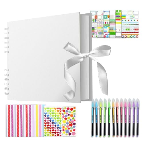 Scrapbook Album zum Einkleben, Fotoalbum für DIY-Projekte, 80 Schwarze Seiten, Erinnerungsalbum für Kinder (Weiß) von Watproofit