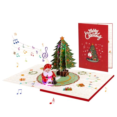 Watreketal Weihnachten Popup Postkarte Handgefertigte LED Light Music Card Mit Umschlag Klappfest Festival Grußkarte Für Freund Weihnachtsgrüßkarten von Watreketal
