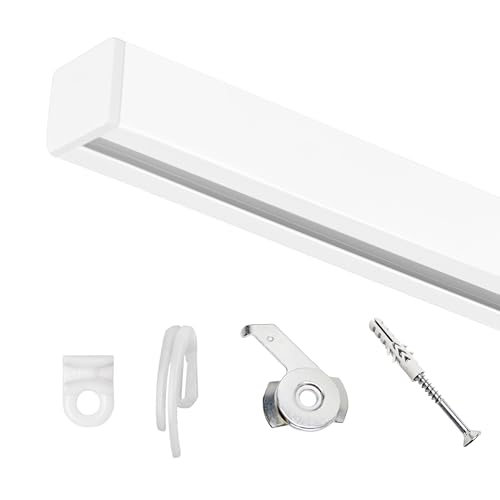 Wavetex® ARVO TRACK M Vorhangschiene, 140 cm Länge, Farbe weiss, Aluminium, für Deckenmontage, inklusive leise Gleiter mit Kunststofföse und Kunststoffhaken, Deckenspanner aus Metall von Wavetex