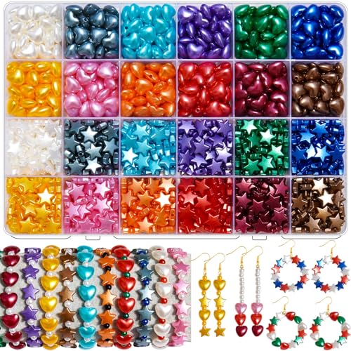 Acryl-Herz-Sternperlen für Armbänder, verschiedene Armbänder, Pastellperlen, niedliche Kawaii-Perlen für Bastelarbeiten, Schmuckherstellung, Handy, Schlüsselband, Ohrringe, Armband, 1200 Stück (12 von Wavlakth