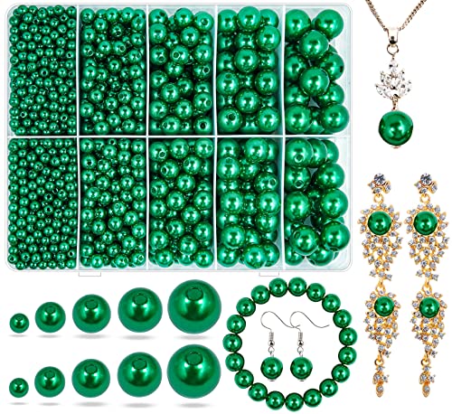 Dunkelgrüne Perlen zur Schmuckherstellung, 1750 Stück, dunkelgrüne Perlen, Bastelperlen mit Loch, 4 mm, 6 mm, 8 mm, 10 mm, 12 mm, lose Abstandsperlen für Halsketten, Armbänder, Ohrringe, von Wavlakth