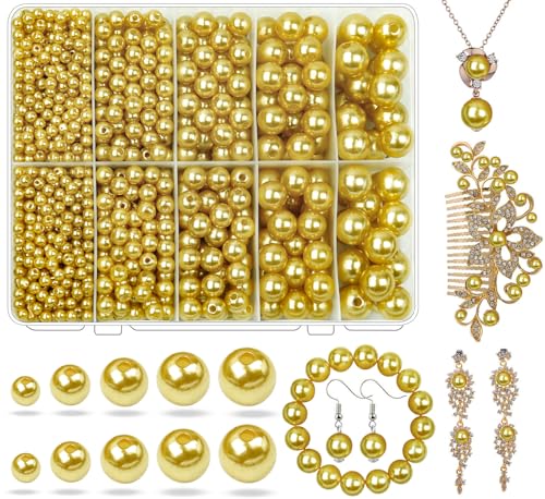 Wavlakth Bräunlich-gelbe Perlen zur Schmuckherstellung, 1750 Stück, bräunlich-gelbe Perlen mit Loch, 4 mm, 6 mm, 8 mm, 10 mm, 12 mm, lose Abstandshalter für Halskette, Armband, Hochzeitskleid Wavlakth Bräunlich-gelbe Perlen zur Schmuckherstellung, 1750 Stück, bräunlich-gelbe Perlen mit Loch, 4 mm, 6 mm, 8 mm, 10 mm, 12 mm, lose Abstandshalter für Halskette, Armband, Hochzeitskleid von Wavlakth