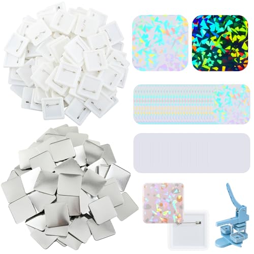 Wavwavw 100 Set 5,1 x 5,1 cm quadratische Anstecknadeln für quadratische Knopfmacher, DIY-Pin-Abzeichenteile, Nachfüllpackung (funkelnd) von Wavwavw