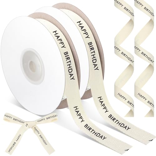 Wavwavw 20 Yards Happy Birthday Baumwollband, natürliches 1,6 cm 100 % Baumwolle, Fischgräten-Twill-Band für Bastelarbeiten, Geschenkverpackungen, Geburtstagsdekorationen, 2 Rollen Wavwavw 20 Yards Happy Birthday Baumwollband, natürliches 1,6 cm 100 % Baumwolle, Fischgräten-Twill-Band für Bastelarbeiten, Geschenkverpackungen, Geburtstagsdekorationen, 2 Rollen von Wavwavw