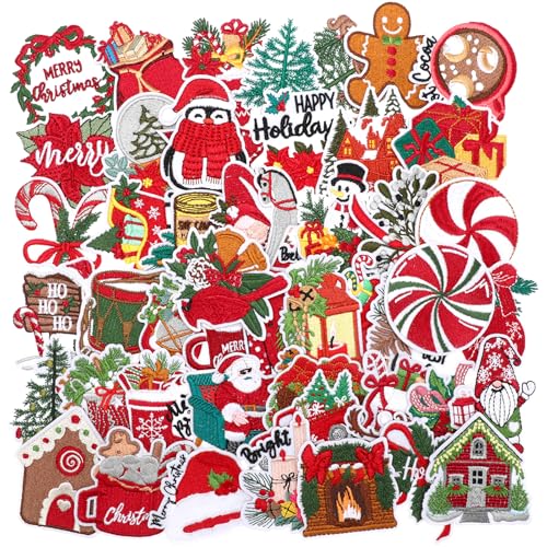 Wavwavw 50 Stück Weihnachtsaufnäher zum Aufbügeln, rot, Retro, bestickt, für Weihnachten, Vintage, Kleidung, Hüte, Rucksäcke, Jacken, Accessoires, Partyzubehör Wavwavw 50 Stück Weihnachtsaufnäher zum Aufbügeln, rot, Retro, bestickt, für Weihnachten, Vintage, Kleidung, Hüte, Rucksäcke, Jacken, Accessoires, Partyzubehör von Wavwavw