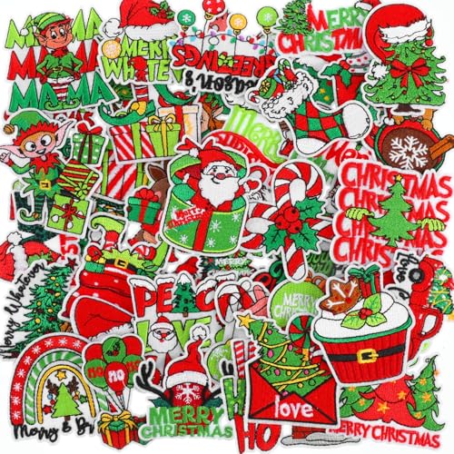 Wavwavw 50 Stück Weihnachtsaufnäher zum Aufbügeln, rot und grün, bestickt, für Kleidung, Hüte, Rucksäcke, Jacken, Accessoires, Partyzubehör Wavwavw 50 Stück Weihnachtsaufnäher zum Aufbügeln, rot und grün, bestickt, für Kleidung, Hüte, Rucksäcke, Jacken, Accessoires, Partyzubehör von Wavwavw