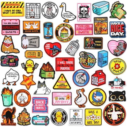 Wavwavw 50 Stück lustige bestickte Aufnäher zum Aufbügeln mit Worten zum Aufnähen auf Cartoon-Stil, bunt, mehrere Stile für Kleidung, Hüte, Rucksäcke, Jacken, Accessoires Wavwavw 50 Stück lustige bestickte Aufnäher zum Aufbügeln mit Worten zum Aufnähen auf Cartoon-Stil, bunt, mehrere Stile für Kleidung, Hüte, Rucksäcke, Jacken, Accessoires von Wavwavw