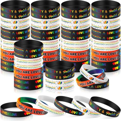 Wavwavw LGBTQ Regenbogen-Armbänder aus Silikon, für Lesben, Gay Day, Love is Love, Unterstützung, Geschenke für Paraden, Dekoration, Festival, Party-Zubehör, 60 Stück Wavwavw LGBTQ Regenbogen-Armbänder aus Silikon, für Lesben, Gay Day, Love is Love, Unterstützung, Geschenke für Paraden, Dekoration, Festival, Party-Zubehör, 60 Stück von Wavwavw