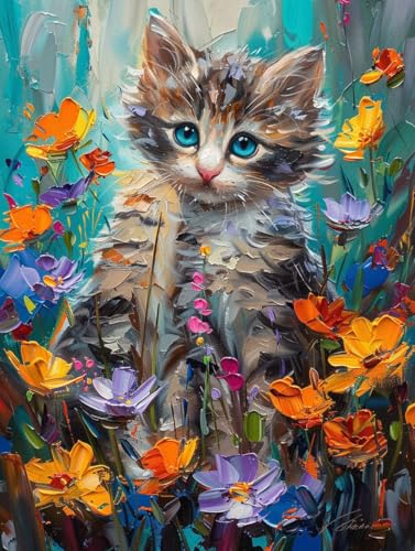 Malen Nach Zahlen Blume Malen Nach Zahlen Erwachsene Katze Paint by Numbers Mit 3 - Pinseln und Acrylfarbe Farbe Leinwand Kreativ Set für Erwachsene Kinder Geschenke und Home Haus Deko 70x95cm -e751 von Waxonle