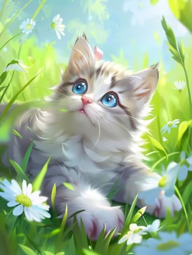 Malen Nach Zahlen Blume Malen Nach Zahlen Erwachsene Katze Paint by Numbers Mit 3 - Pinseln und Acrylfarbe Farbe Leinwand Kreativ Set für Erwachsene Kinder Geschenke und Home Haus Deko 70x95cm -r700 von Waxonle