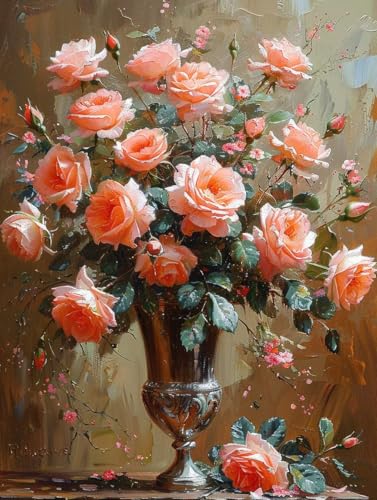 Malen Nach Zahlen Blume Malen Nach Zahlen Erwachsene Rose Paint by Numbers Mit 3 - Pinseln und Acrylfarbe Farbe Leinwand Kreativ Set für Erwachsene Kinder Geschenke und Home Haus Deko 60x80cm -j650 von Waxonle